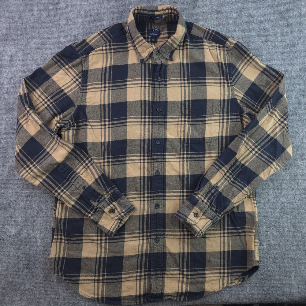 J Crew Flannel‎ Shirt Medium Classic Brown Black Plaid Button Up Outdoors